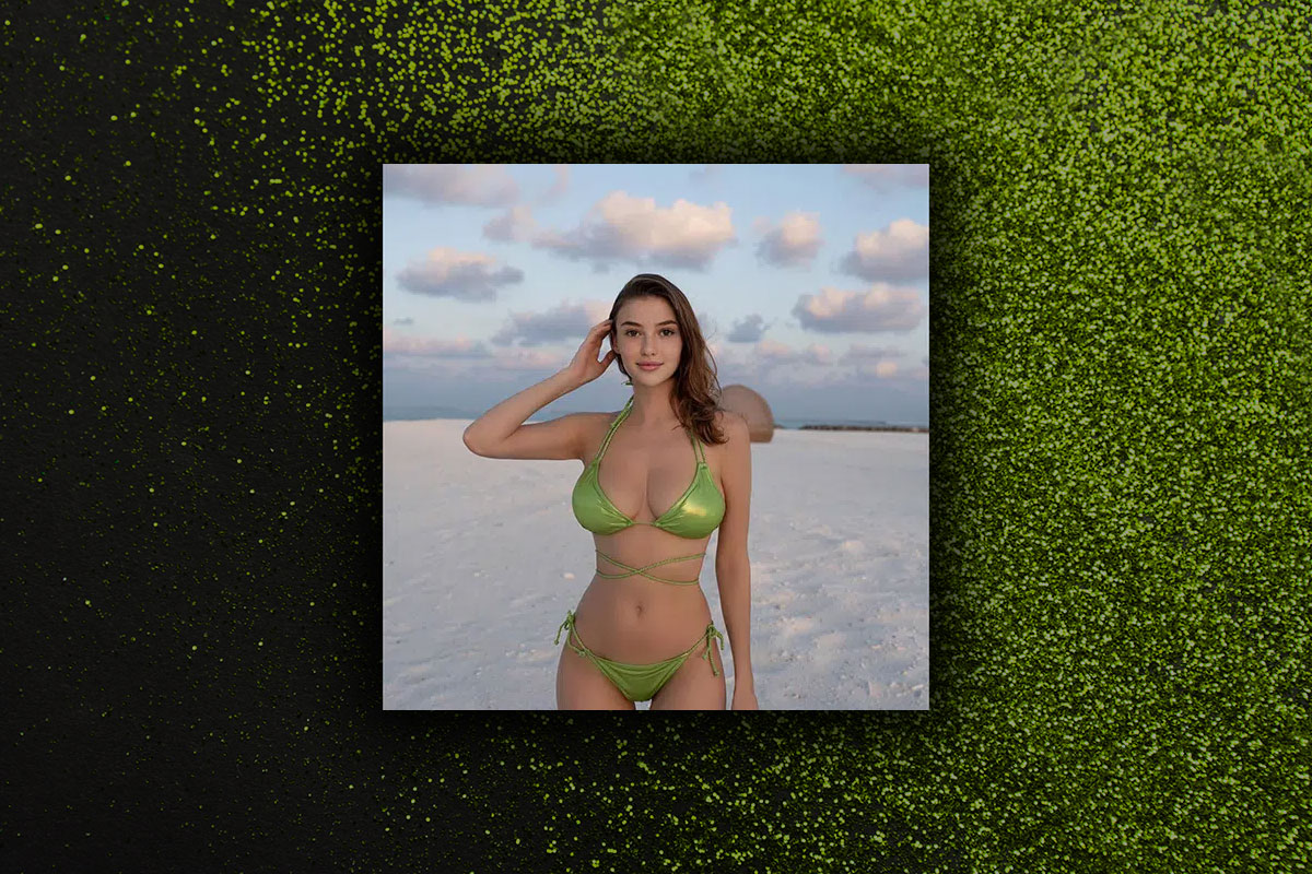 CJ outside in a green bathing suite, strippers in vegas