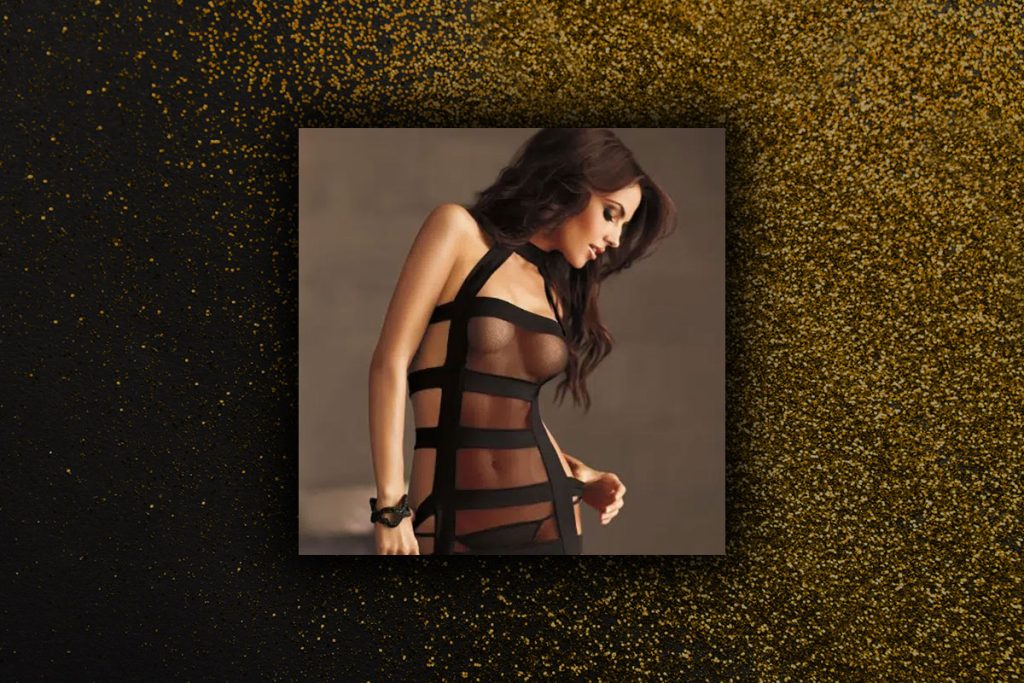 Jody in a black dress, sexy strip tease