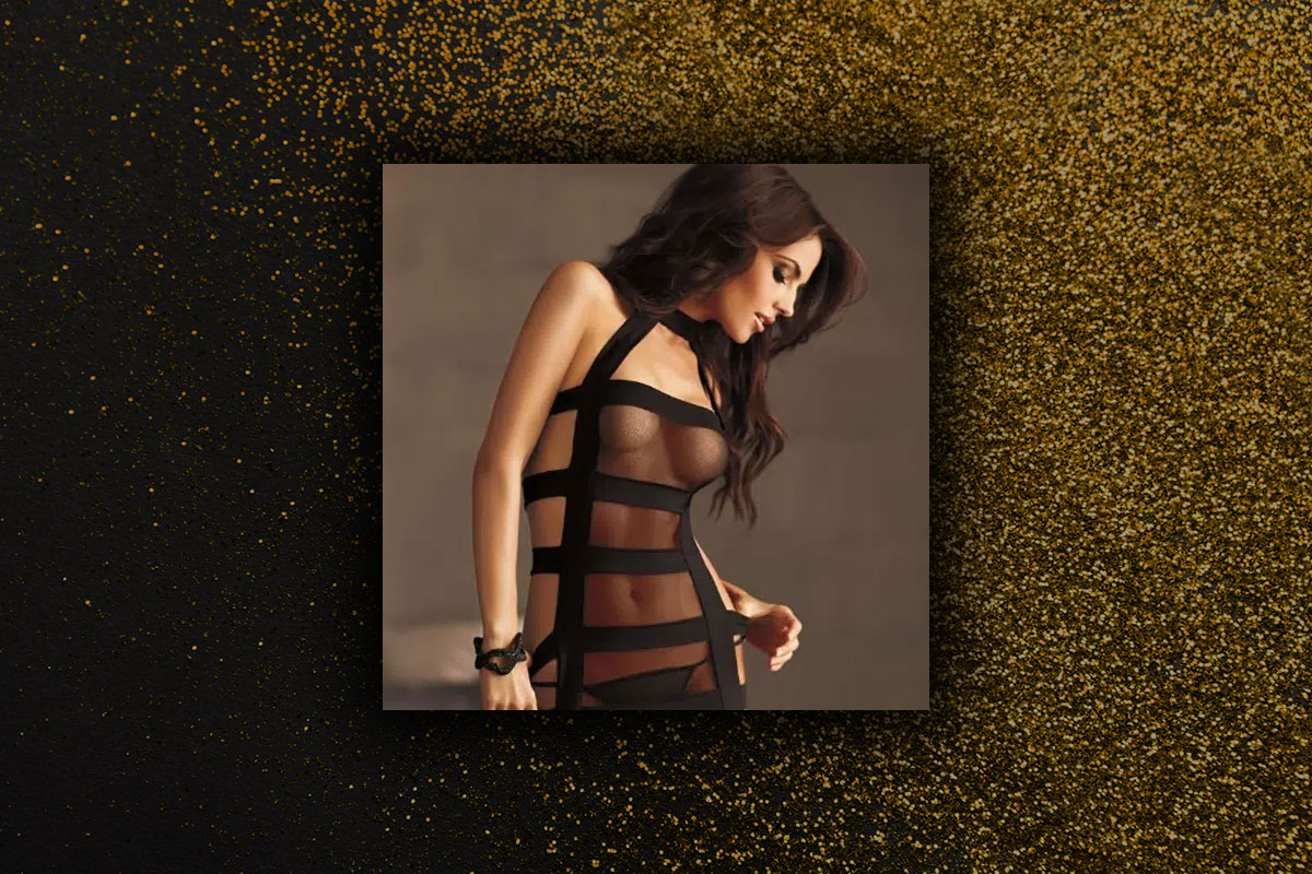 Jody in a black dress, sexy strip tease